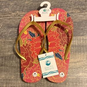 Women's Floral Sandals - Pink and Gold